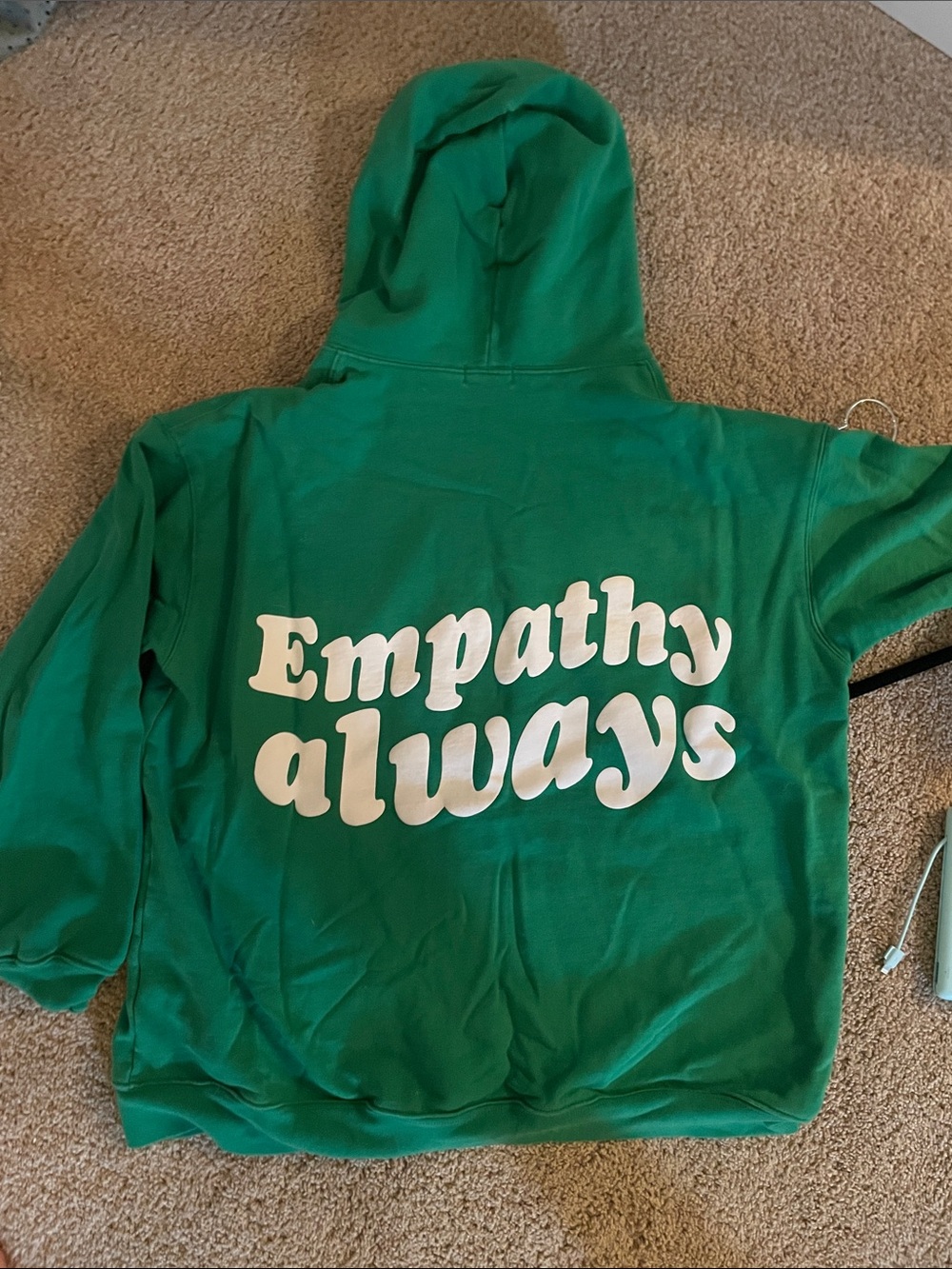 Women’s Mayfair group green zip up with White "Empathy Always" Graphic